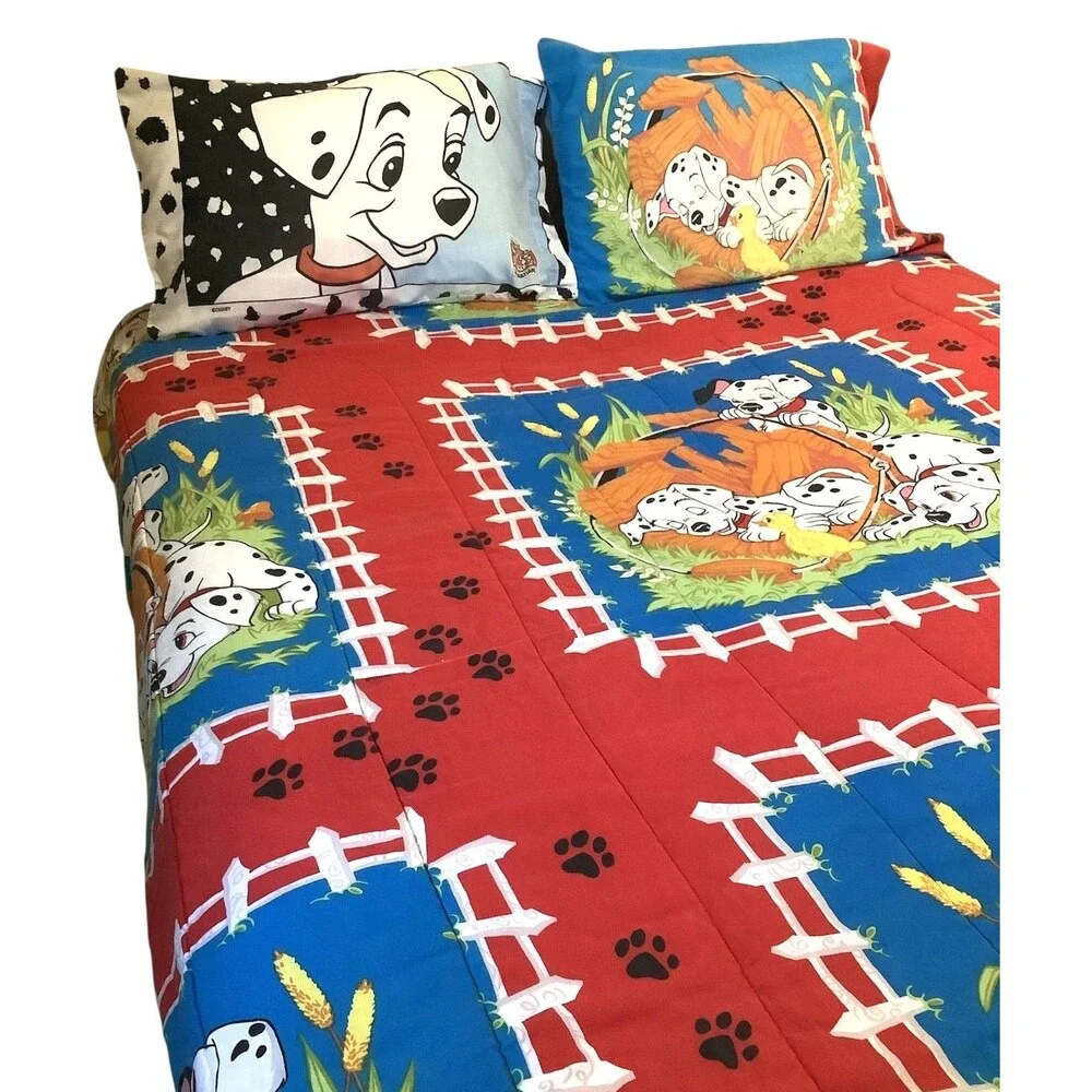 Vintage 1990's 101 DALMATIONS Disney Reversible Comforter & Shams Set Full Size